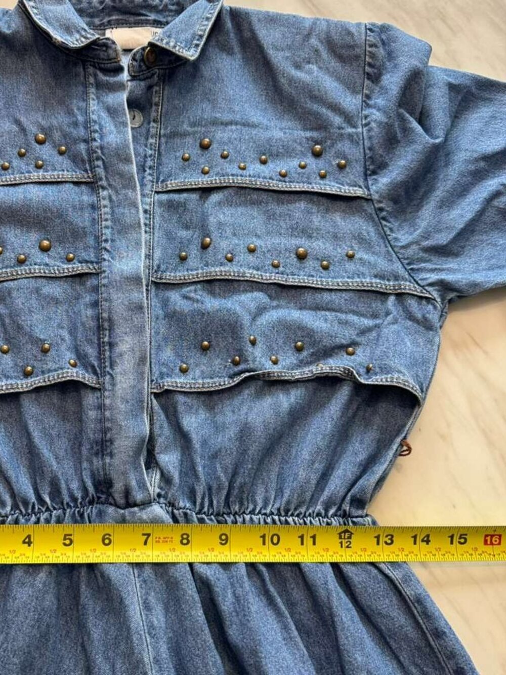 VTG 80s USA Made Nina Piccalino Denim Dress A line Studded Padded Shoulder Rodeo - Picture 10 of 16